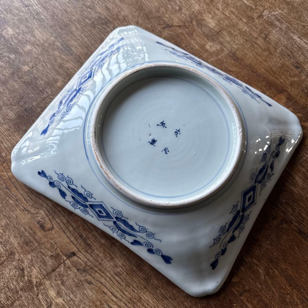 江戸後期 古伊万里 染付十二支図隅入角皿 図変わり！K307