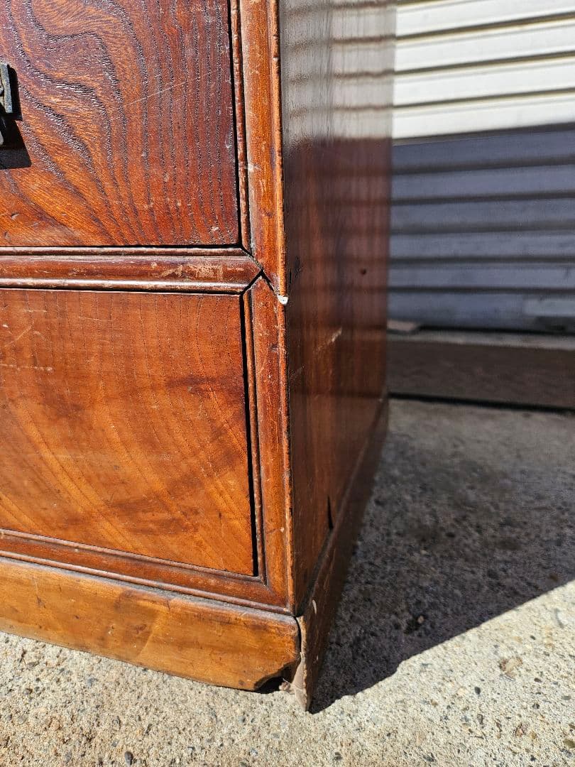 日本のアンティーク 美しい杢目の茶箪笥 無垢材 欅 茶棚 和家具 木製 古民家