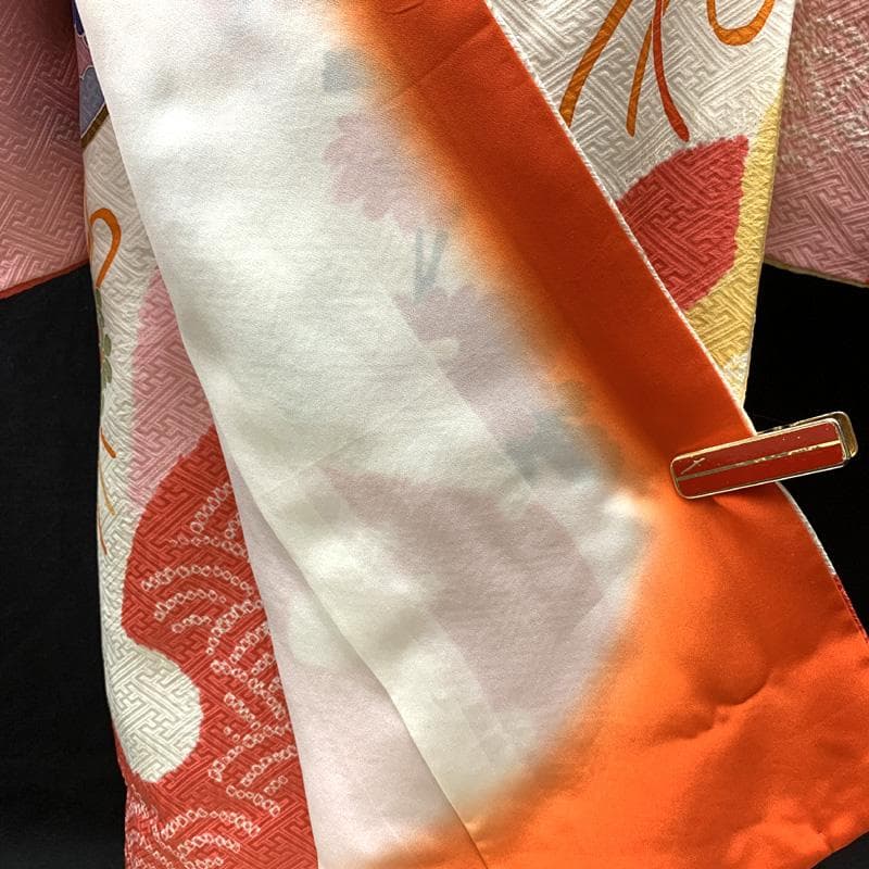 505ag61□七五三 七歳 女児 着物&袋帯 部分絞り ねじり梅□美品