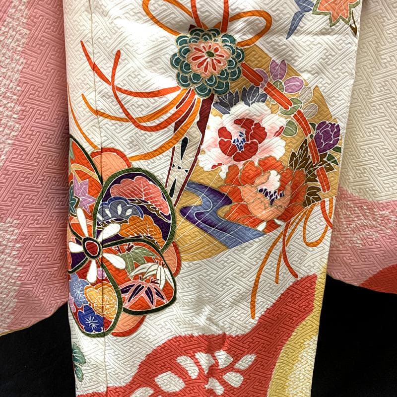 505ag61□七五三 七歳 女児 着物&袋帯 部分絞り ねじり梅□美品