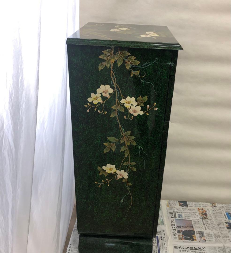 中国美術 シノワズリ様式 花模様 キャビネット 8段チェスト 李朝 緑