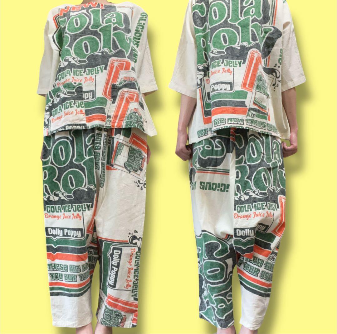 男女兼用フリーサイズ　フィードサック風サルエルパンツ セットアップ