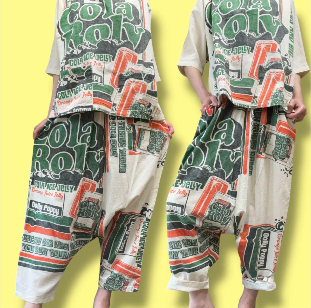 男女兼用フリーサイズ　フィードサック風サルエルパンツ セットアップ