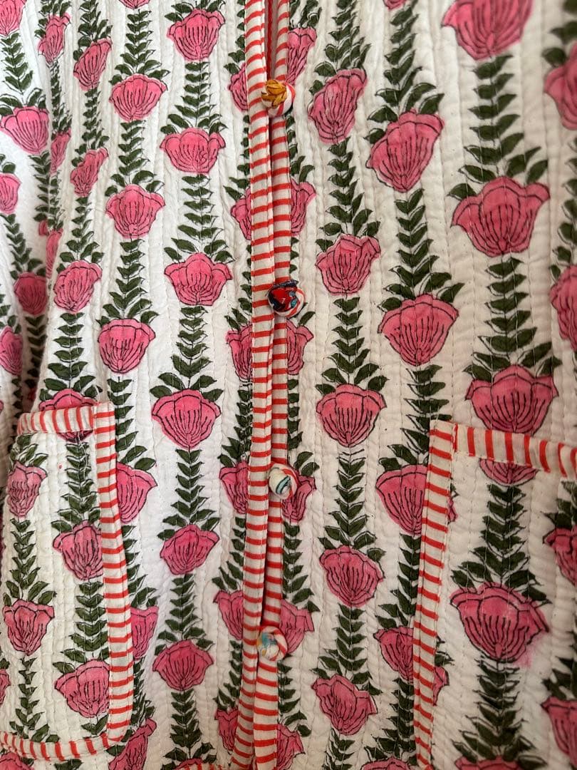 インド綿　キルトジャケット　ブロックプリント　キルティングジャケット