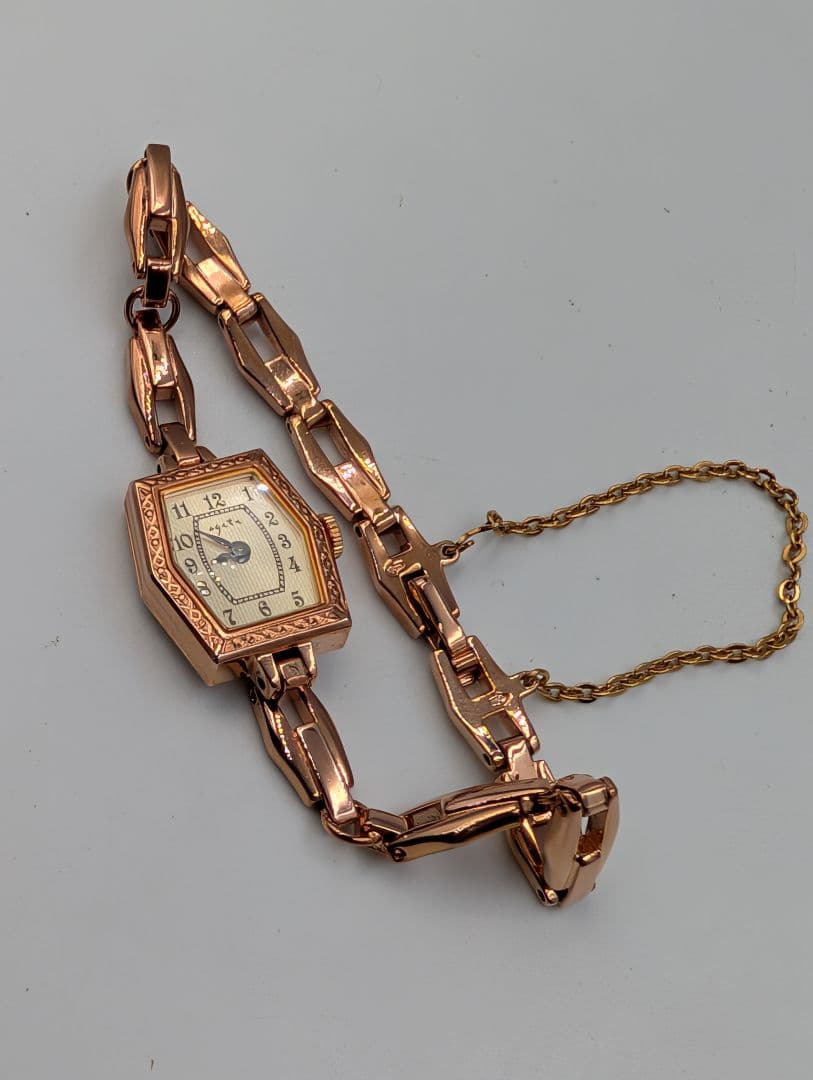 アガット レディース腕時計☆ゴールド2針☆ブレスレットタイプ☆電池交換済み