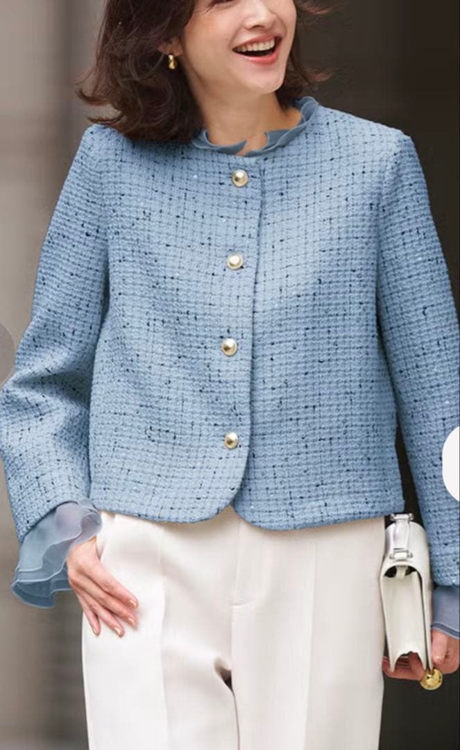 ツイーディジャカード・異素材コンビジャケット(ブルー) 13号