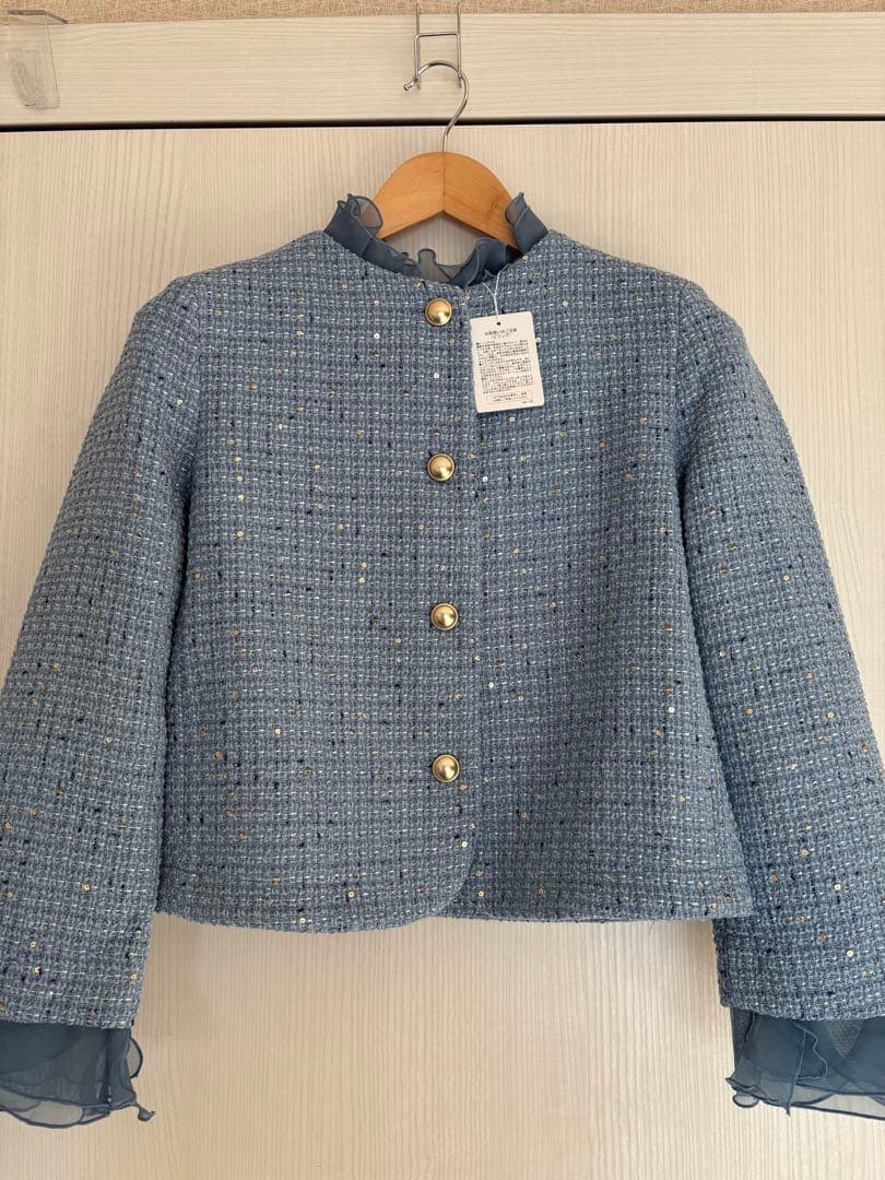 ツイーディジャカード・異素材コンビジャケット(ブルー) 13号