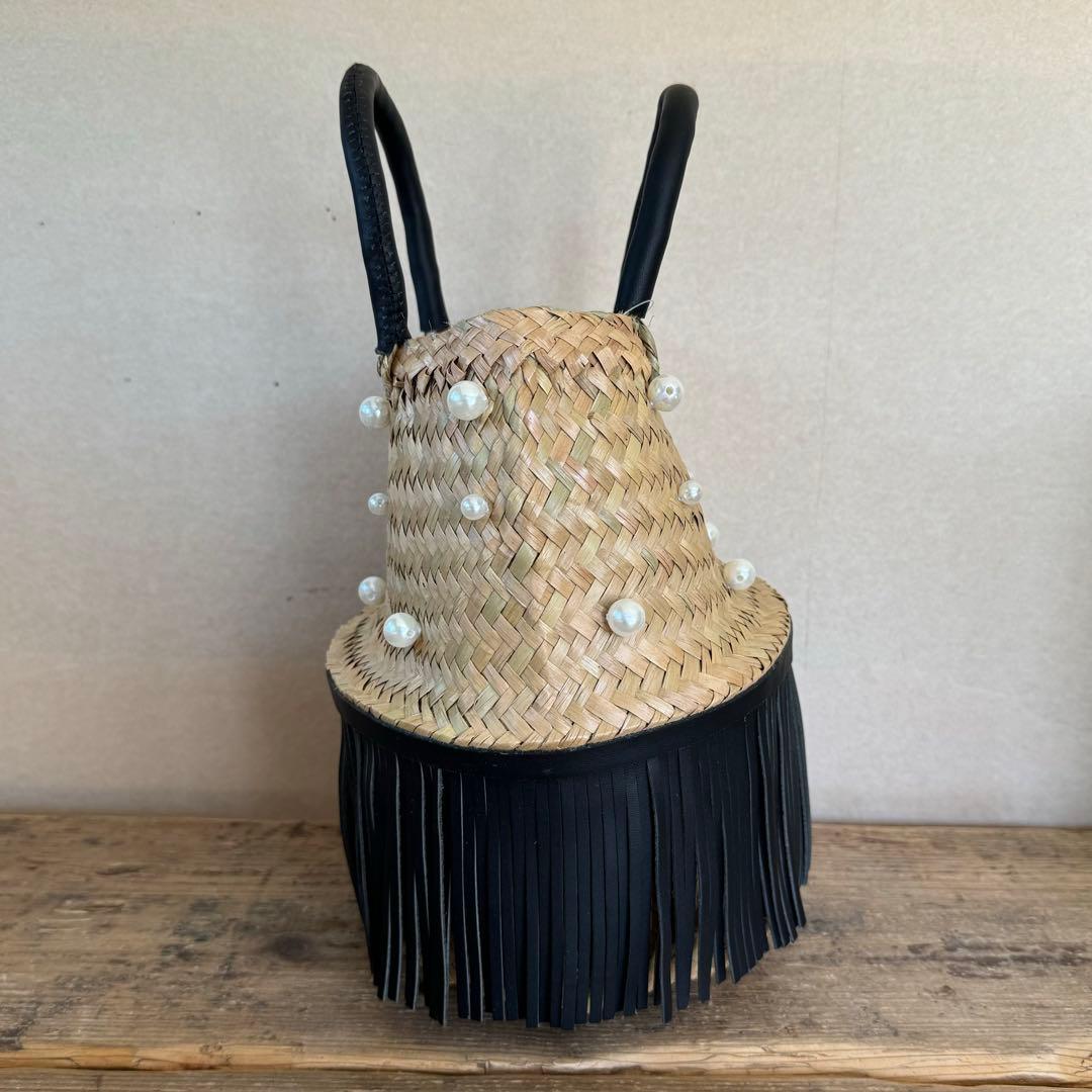 hansry カゴバッグ　pearl-black fringe