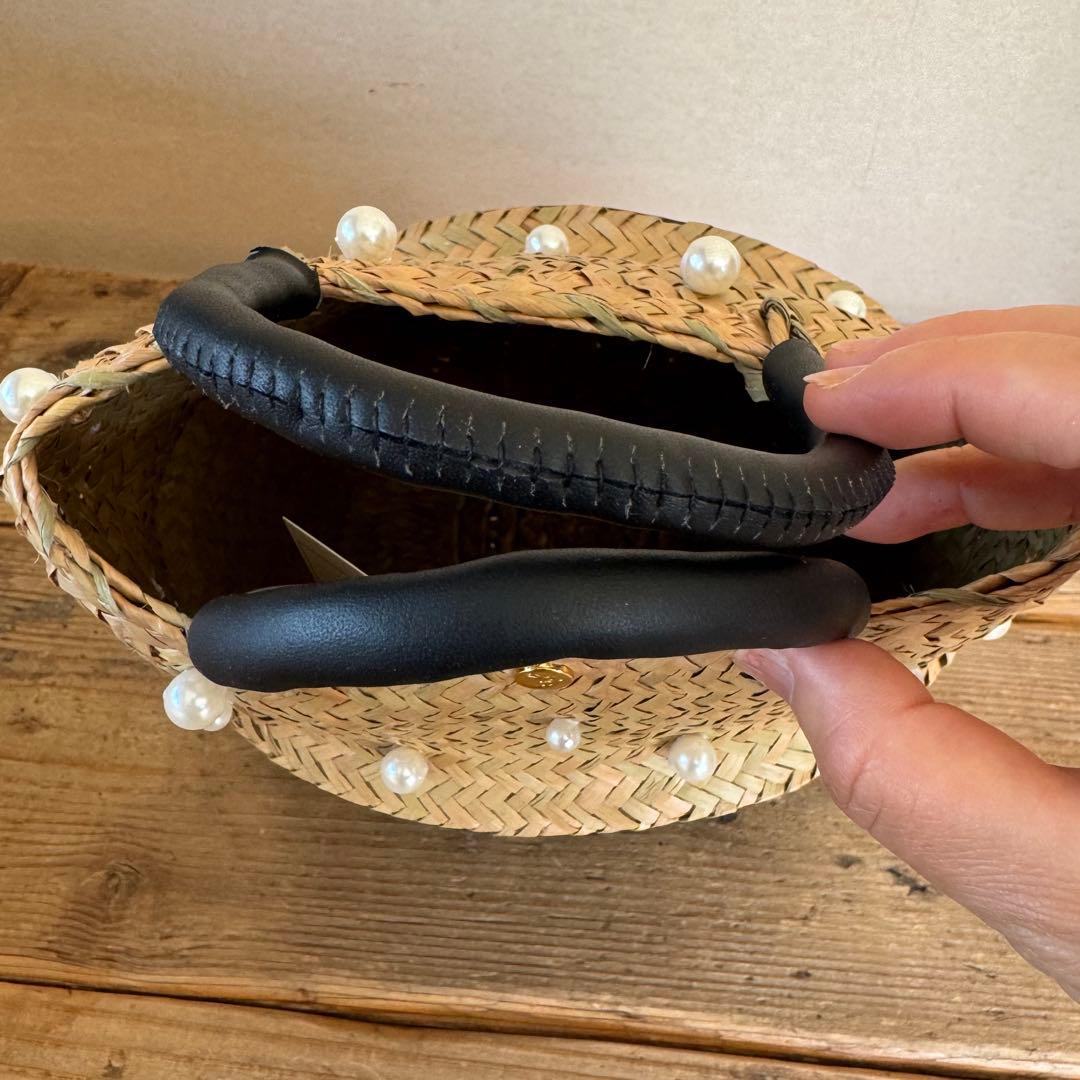 hansry カゴバッグ　pearl-black fringe