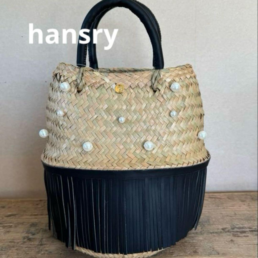 hansry カゴバッグ　pearl-black fringe