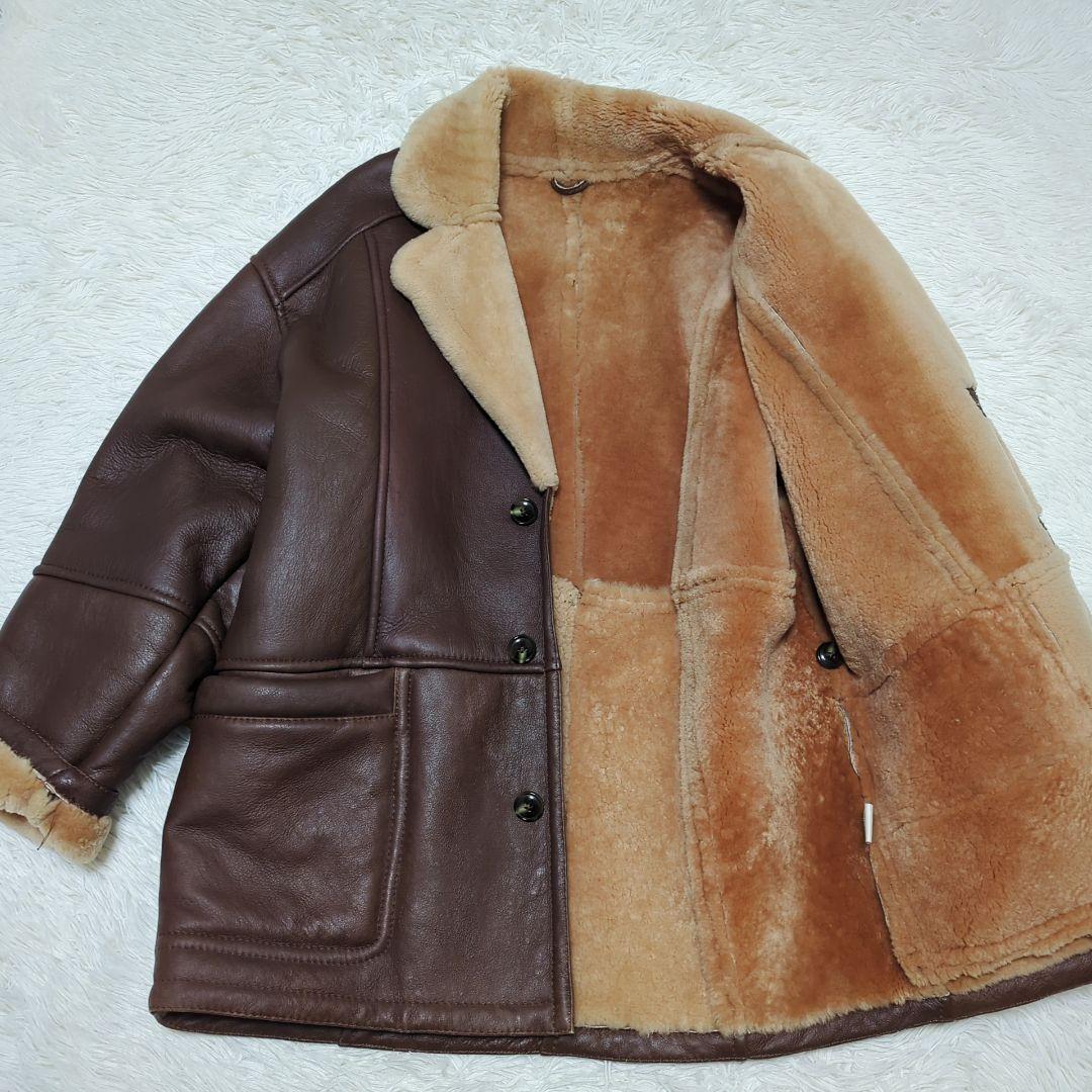 美品✨リアルムートンコート メンズ Lサイズ 羊革 本革 ブラウン ボア