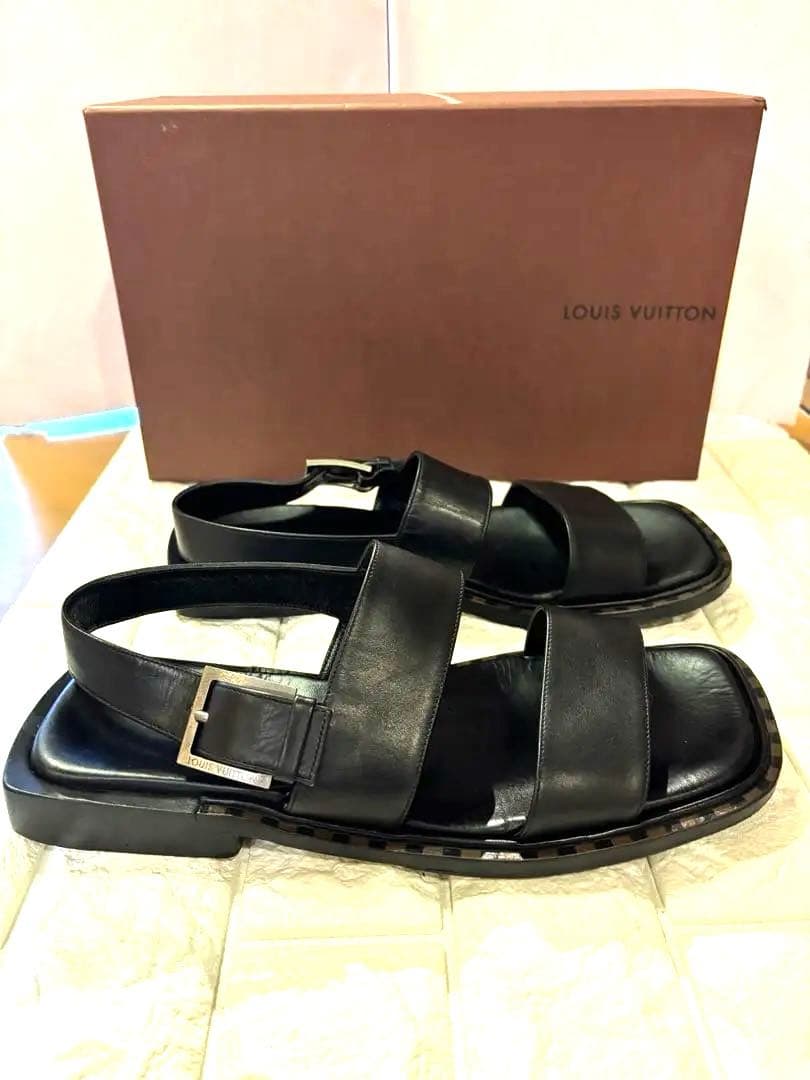 #美品LOUIS VUITTON ブラック レザー ストラップサンダル#26.5
