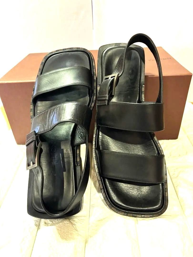 #美品LOUIS VUITTON ブラック レザー ストラップサンダル#26.5