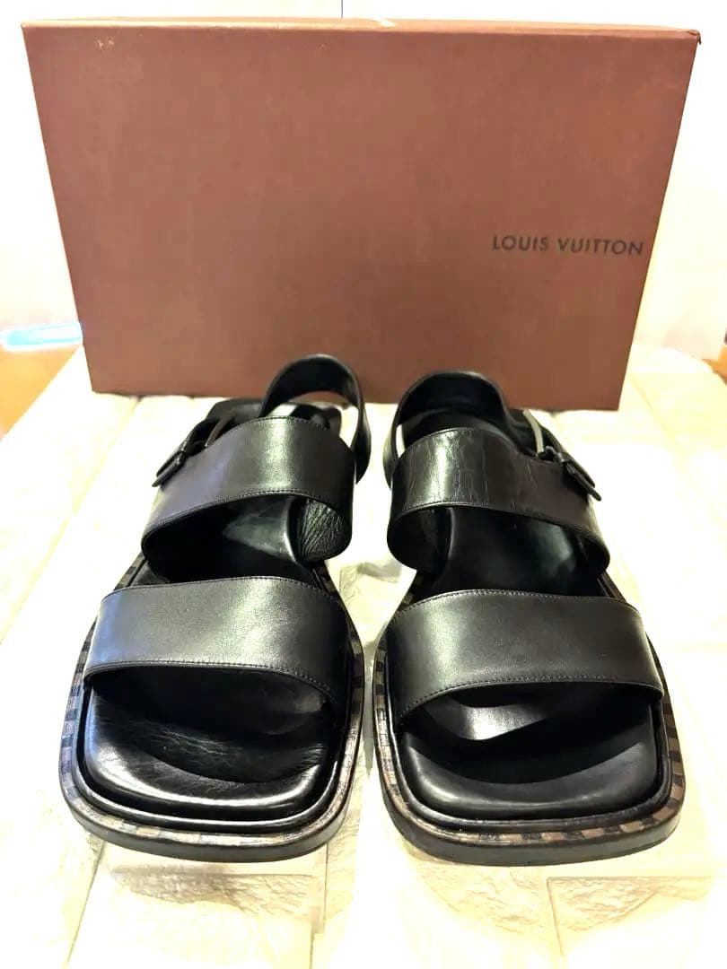 #美品LOUIS VUITTON ブラック レザー ストラップサンダル#26.5