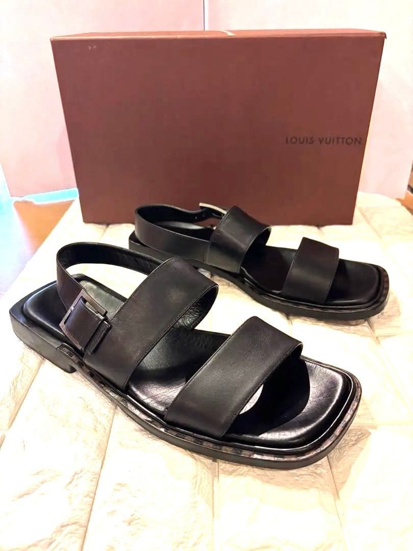 #美品LOUIS VUITTON ブラック レザー ストラップサンダル#26.5