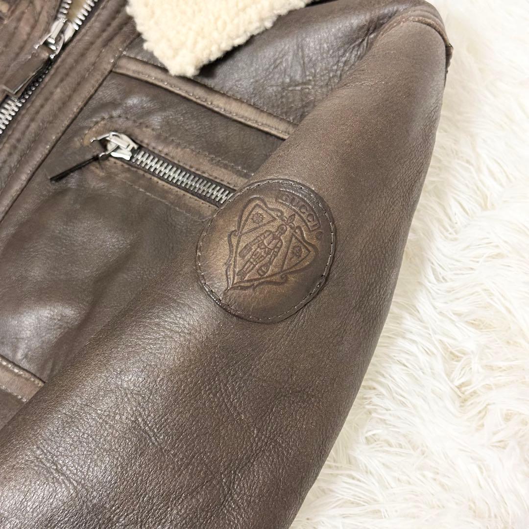 良品✨ GUCCI フライトジャケット ラムレザー ムートン ブラウン サイズ8