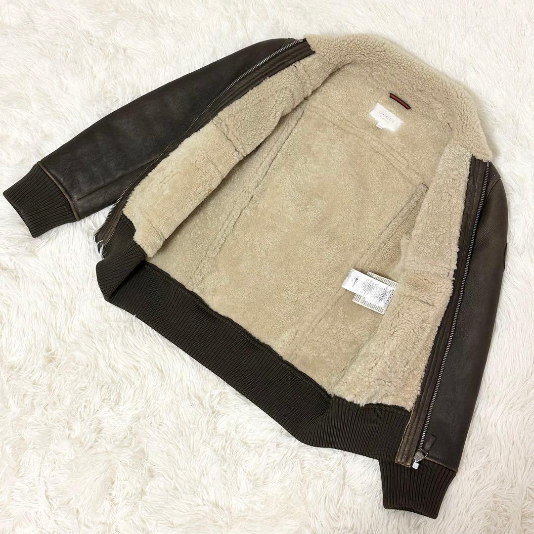 良品✨ GUCCI フライトジャケット ラムレザー ムートン ブラウン サイズ8