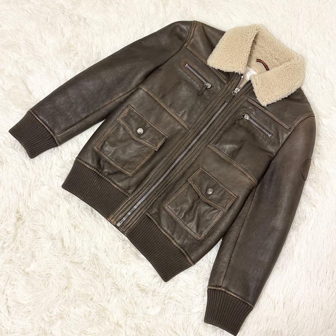 良品✨ GUCCI フライトジャケット ラムレザー ムートン ブラウン サイズ8