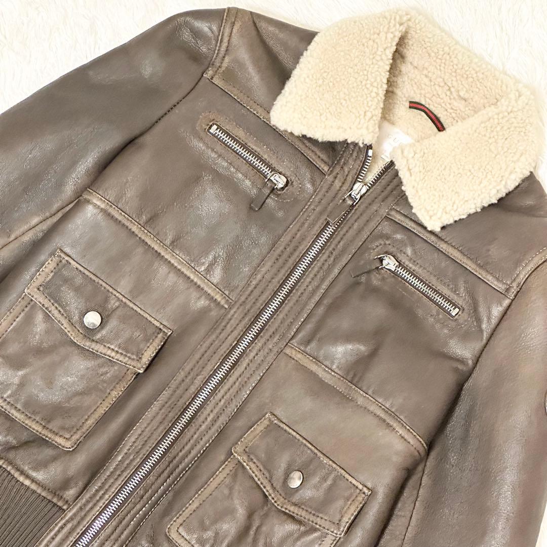 良品✨ GUCCI フライトジャケット ラムレザー ムートン ブラウン サイズ8
