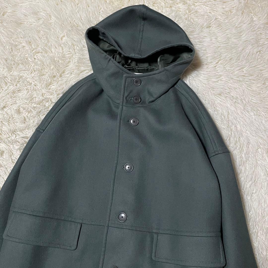 極美品　マカフィー　ライトメルトンフーデッドコート　カーキ