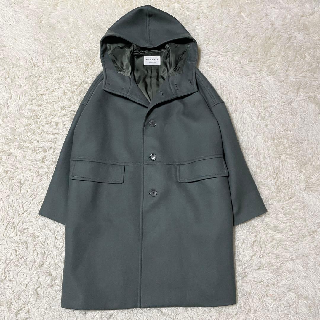 極美品　マカフィー　ライトメルトンフーデッドコート　カーキ
