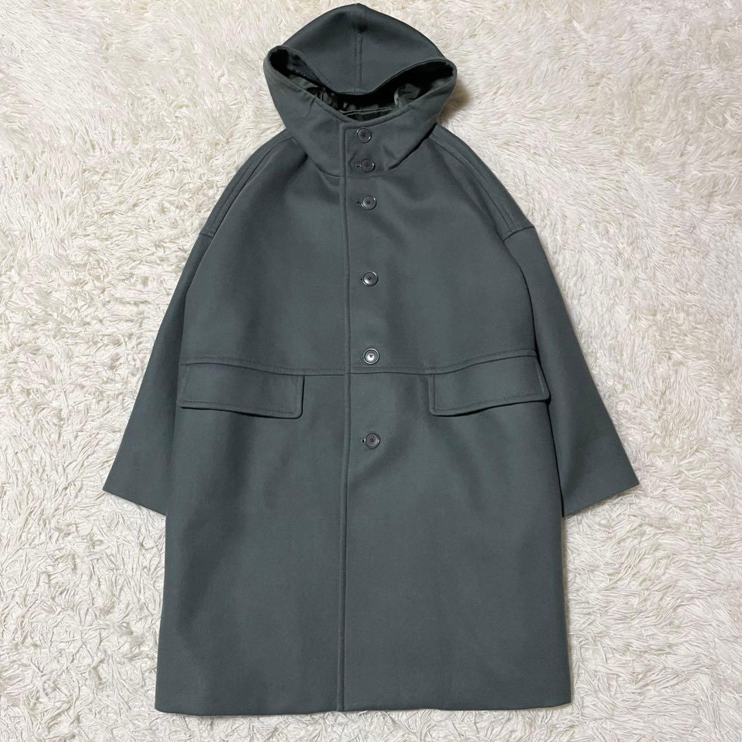 極美品　マカフィー　ライトメルトンフーデッドコート　カーキ