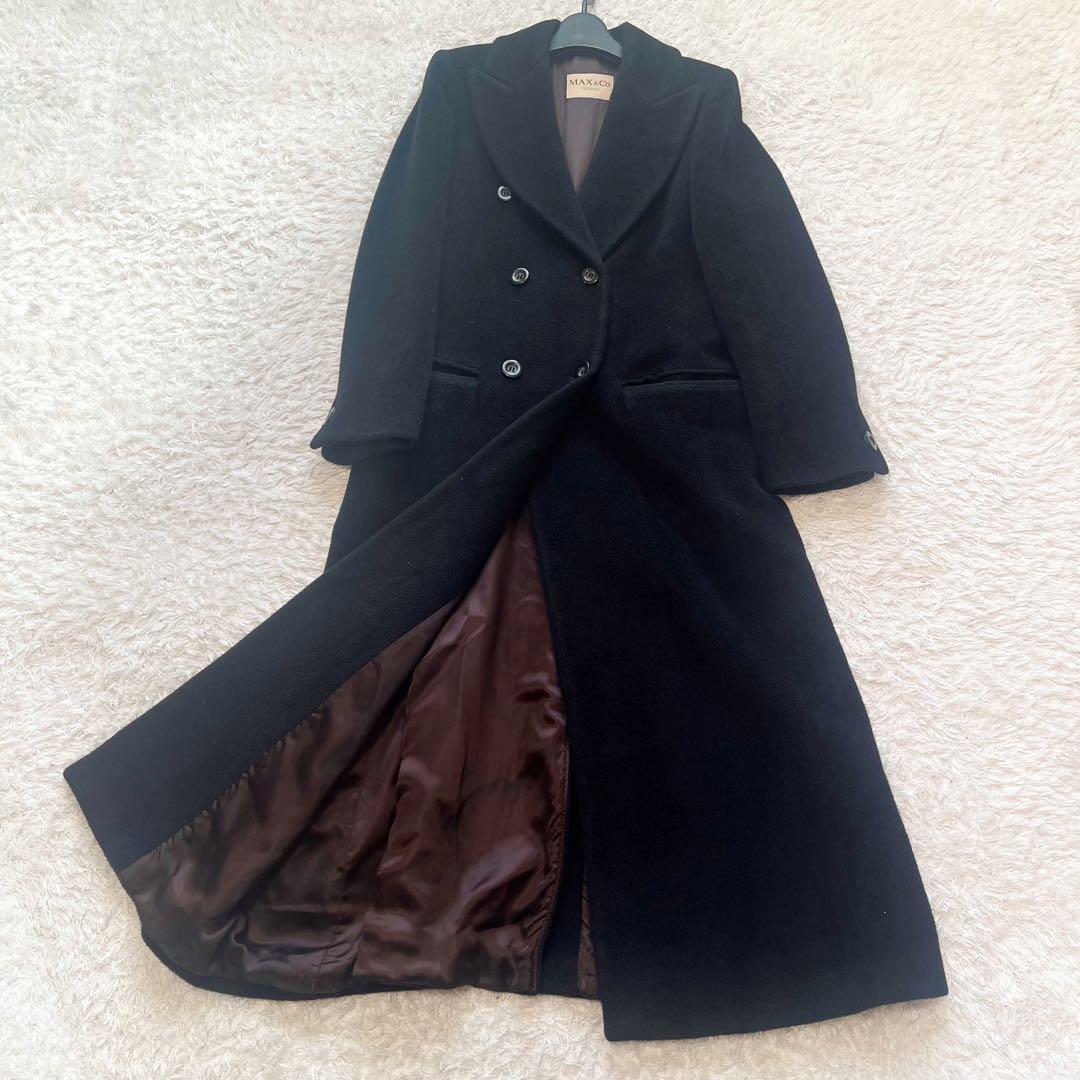 着丈126cm マックスマーラ &コー ダブルブレストコート モヘヤ ブラック