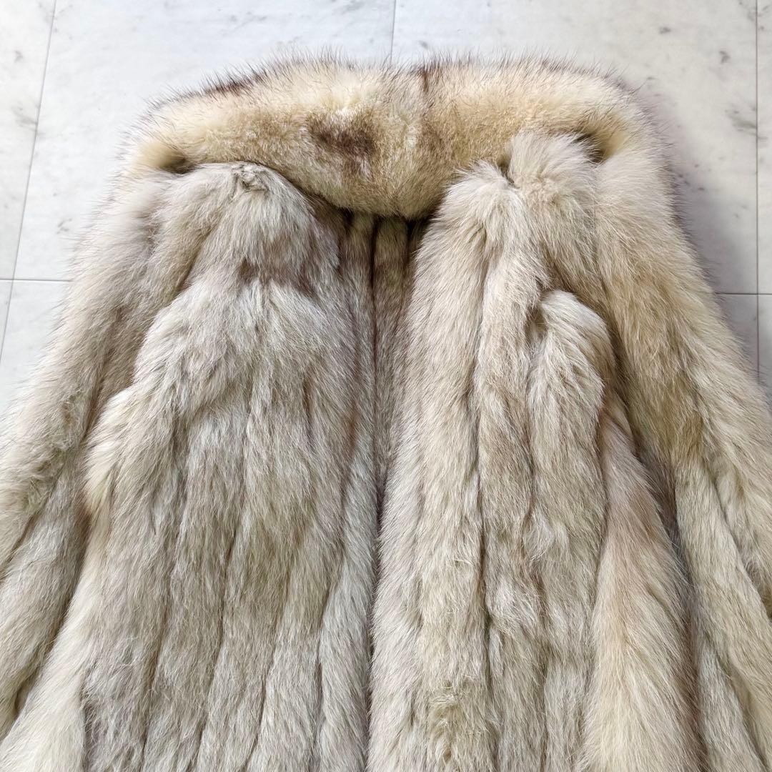 フォックスファー 毛皮コート ボリュームネック ホワイト × ベージュ FREE