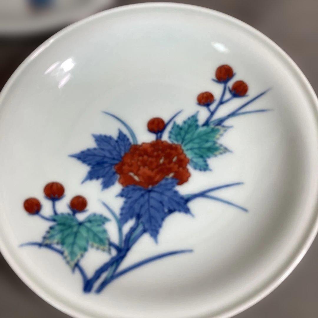 【今右衛門】色鍋島の伝統　人間国宝　十三代今泉今右衛門作　錦絵変り花絵　銘々皿揃