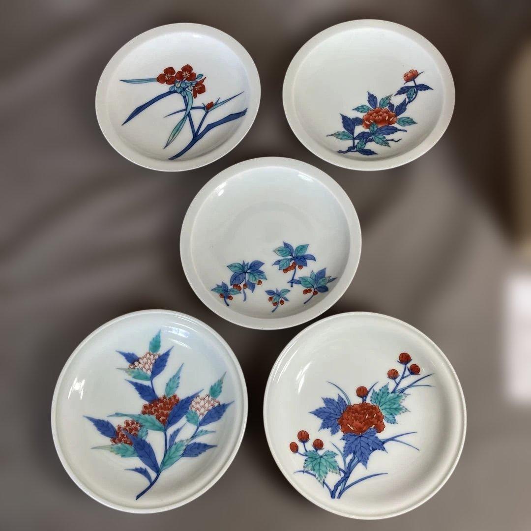 【今右衛門】色鍋島の伝統　人間国宝　十三代今泉今右衛門作　錦絵変り花絵　銘々皿揃