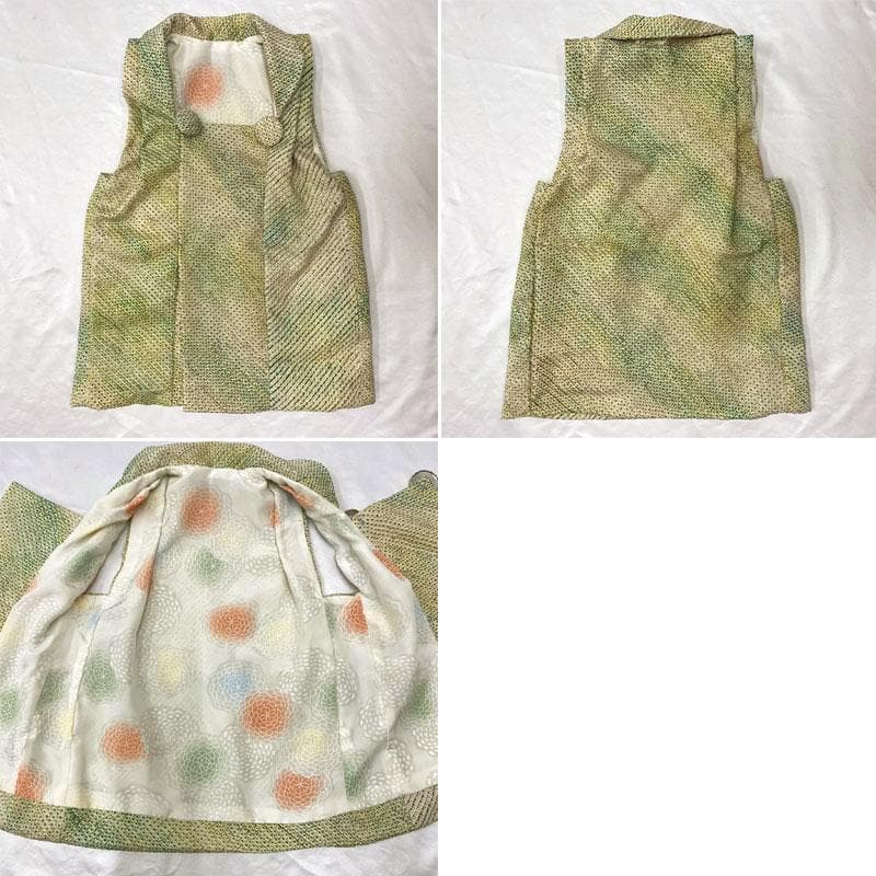 510ag34□七五三 三歳 アンティーク 女児 着物&被布 船 花文□美品