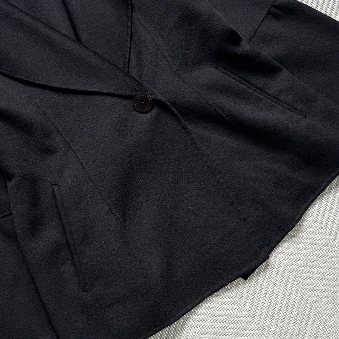 極美品 ハナエモリ カシミヤ100% リバーコート ベルスリーブ 女優襟 黒 M