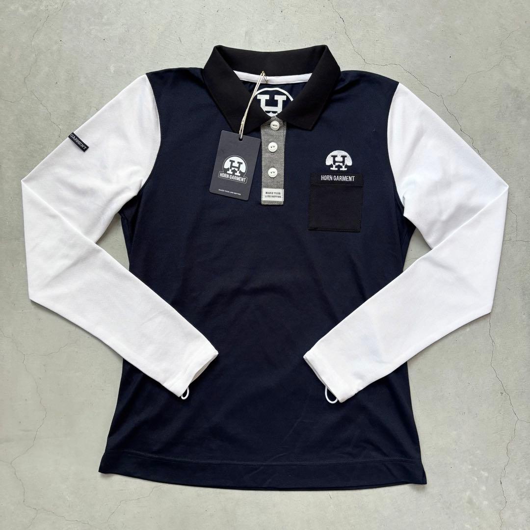 【新品タグ】HORN GARMENT ホーンガーメント 切替 長袖ポロシャツ M