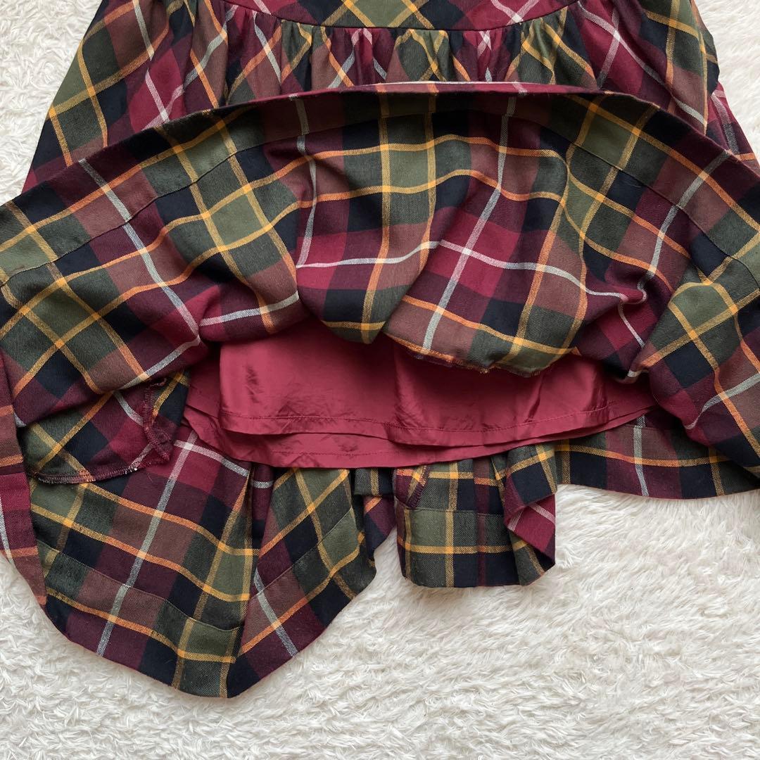 【ヴィヴィアンウエストウッド】変形ミニスカート　フレア　ロゴボタン　チェック　3