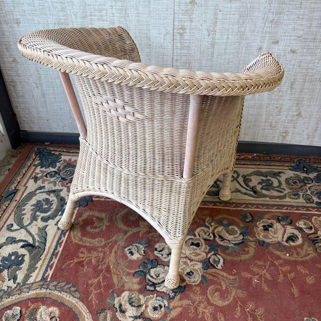 ④昭和レトロ ヴィンテージ ラタンダイニングチェア 花柄クッション アームチェア