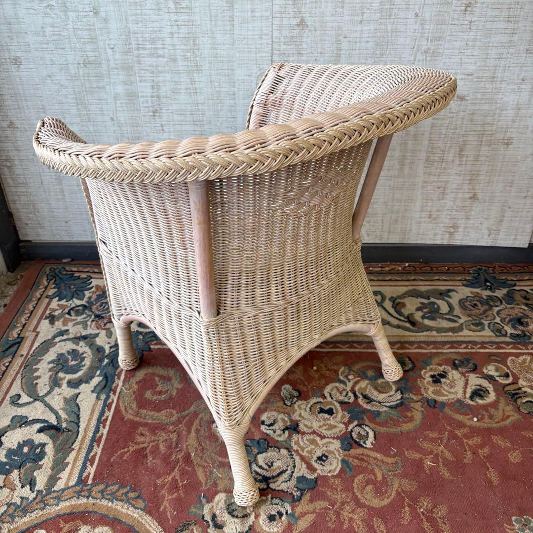 ④昭和レトロ ヴィンテージ ラタンダイニングチェア 花柄クッション アームチェア