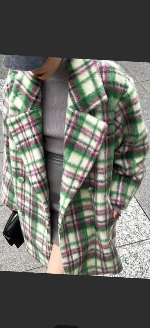 AMERI ADORABLE SHAGGY CHECK COAT　S
