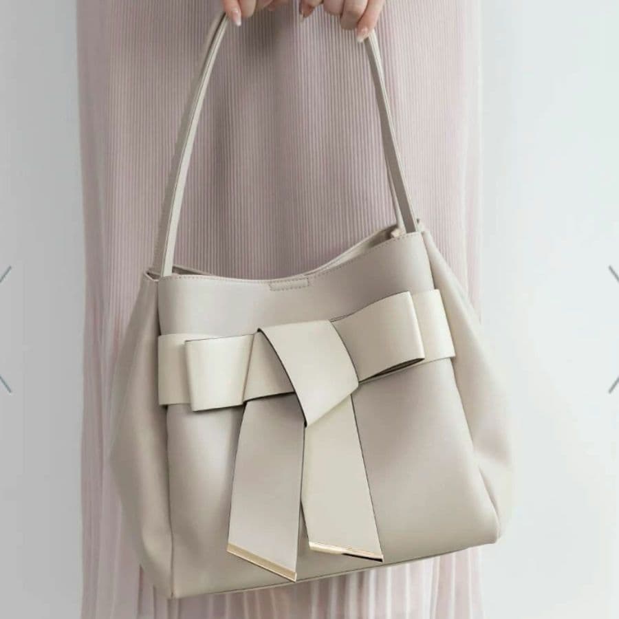 RANDA 【A4対応】リボントートバッグ グレー　ハンドバック