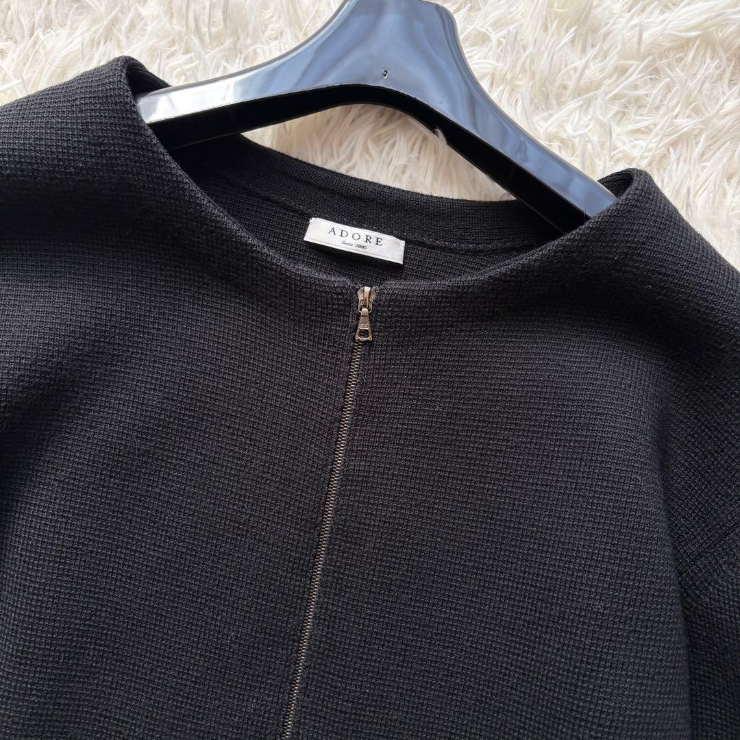 美品 ウール100% リアルファー　アドーア　ニットジャケット　ノーカラー　38