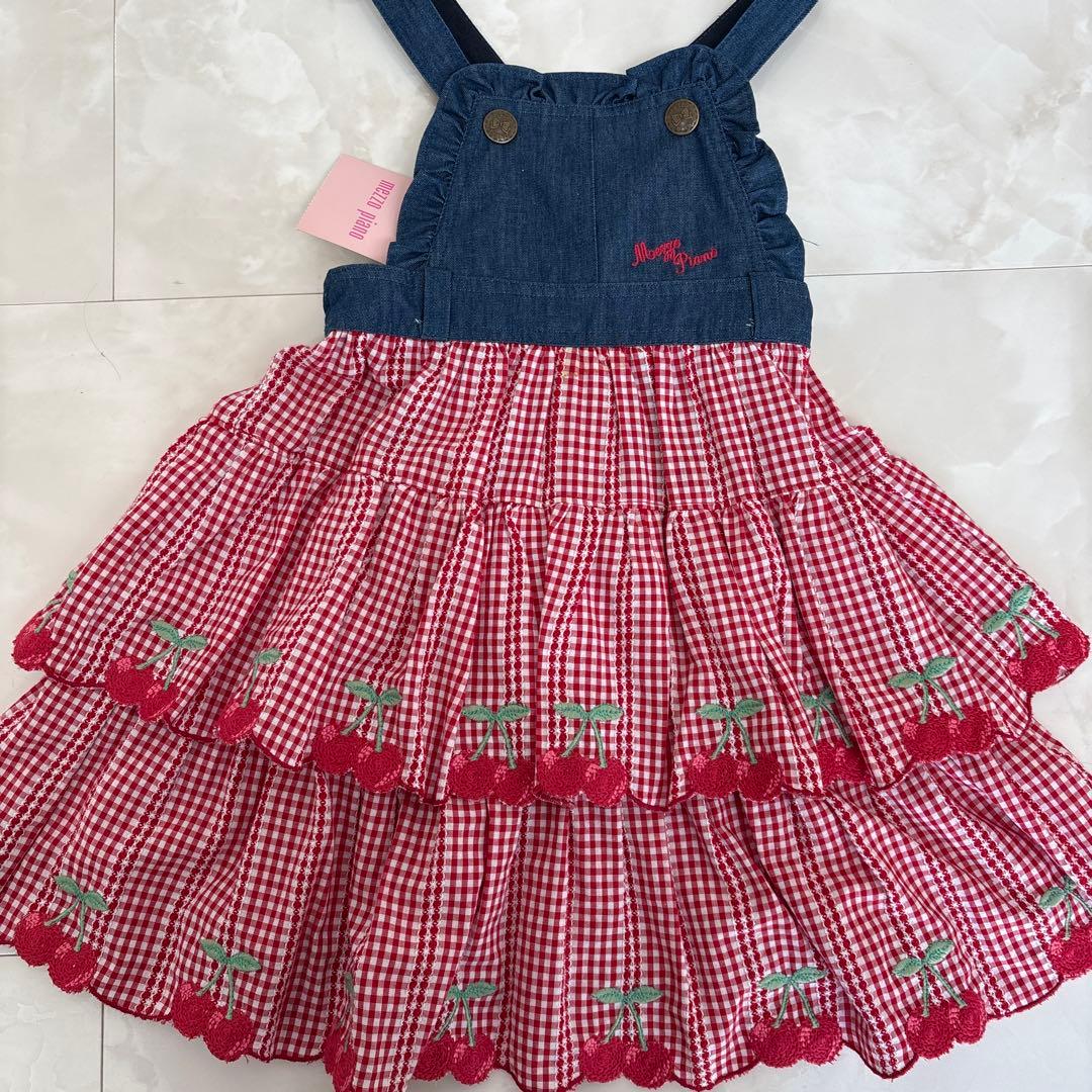新品未使用タグ付き♡メゾピアノ♡さくらんぼギンガムジャンスカワンピース100