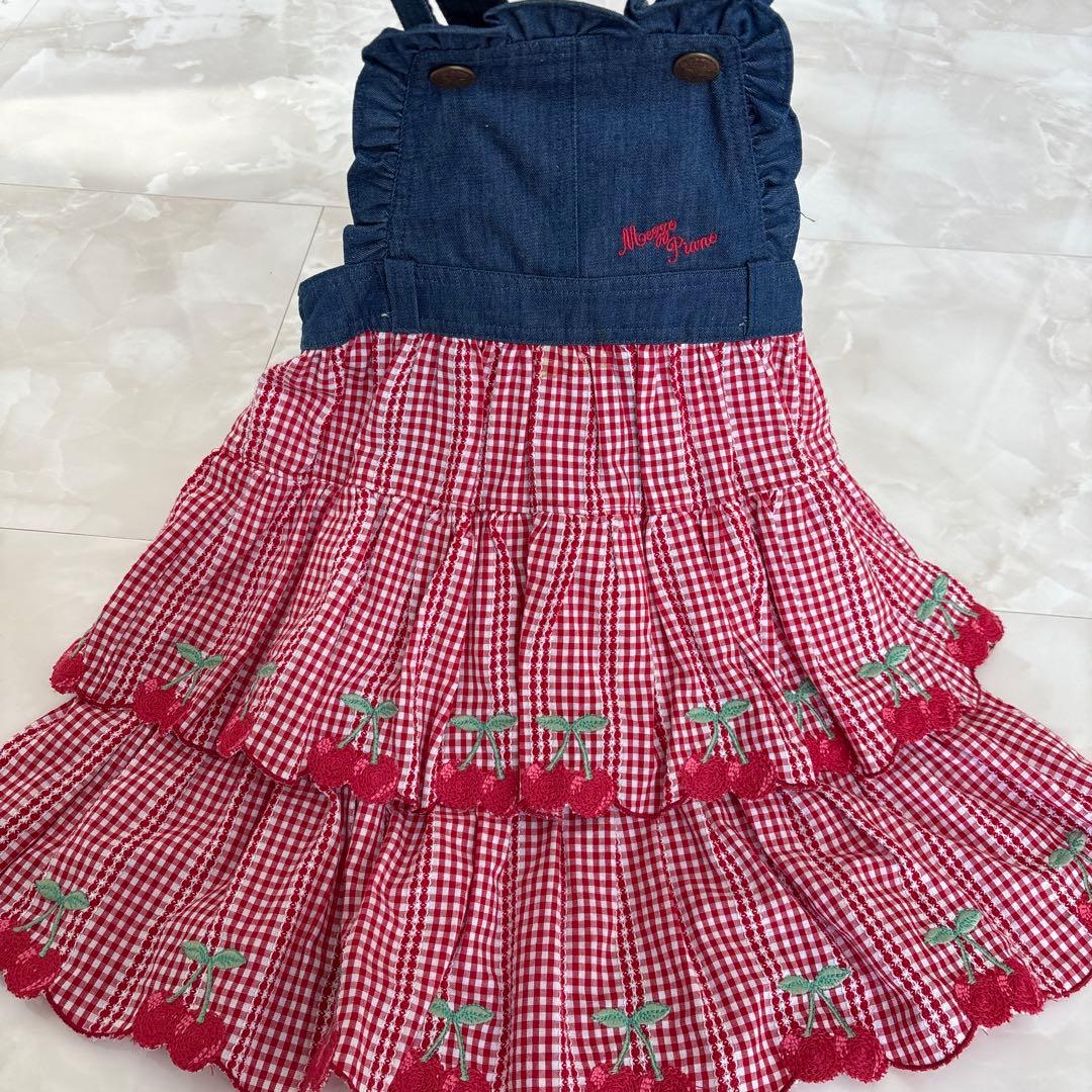 新品未使用タグ付き♡メゾピアノ♡さくらんぼギンガムジャンスカワンピース100