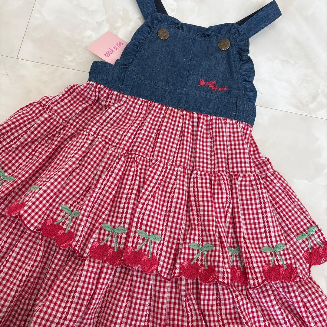 新品未使用タグ付き♡メゾピアノ♡さくらんぼギンガムジャンスカワンピース100