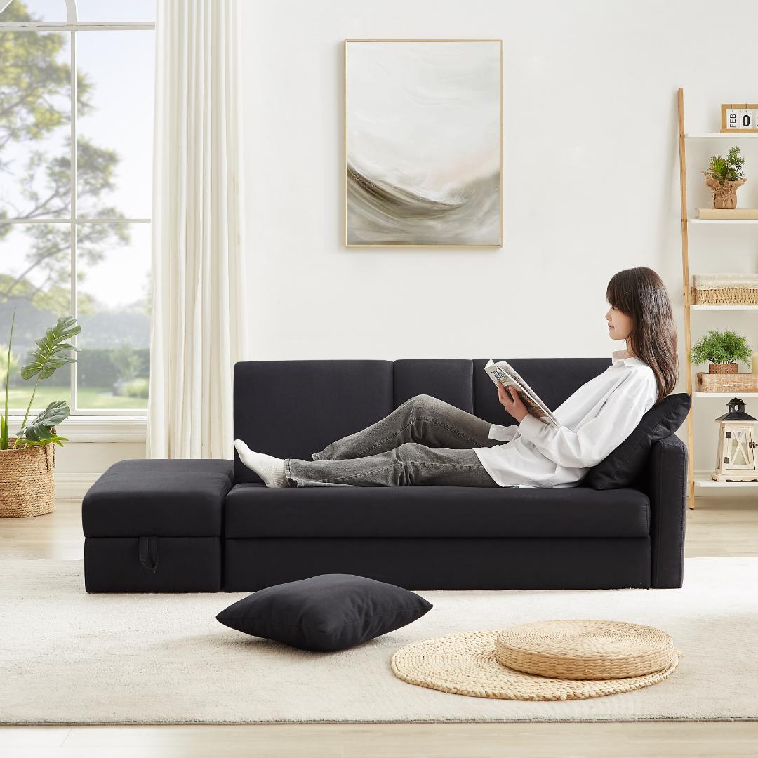 ソファ　ソファーベッド　多機能ソファ　3人掛け　オットマン付き 肘掛け付き