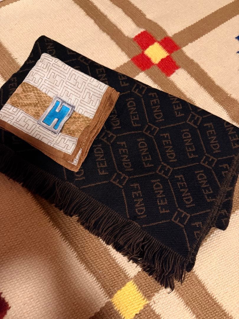 FENDI ロゴパターン マフラー ブラウン