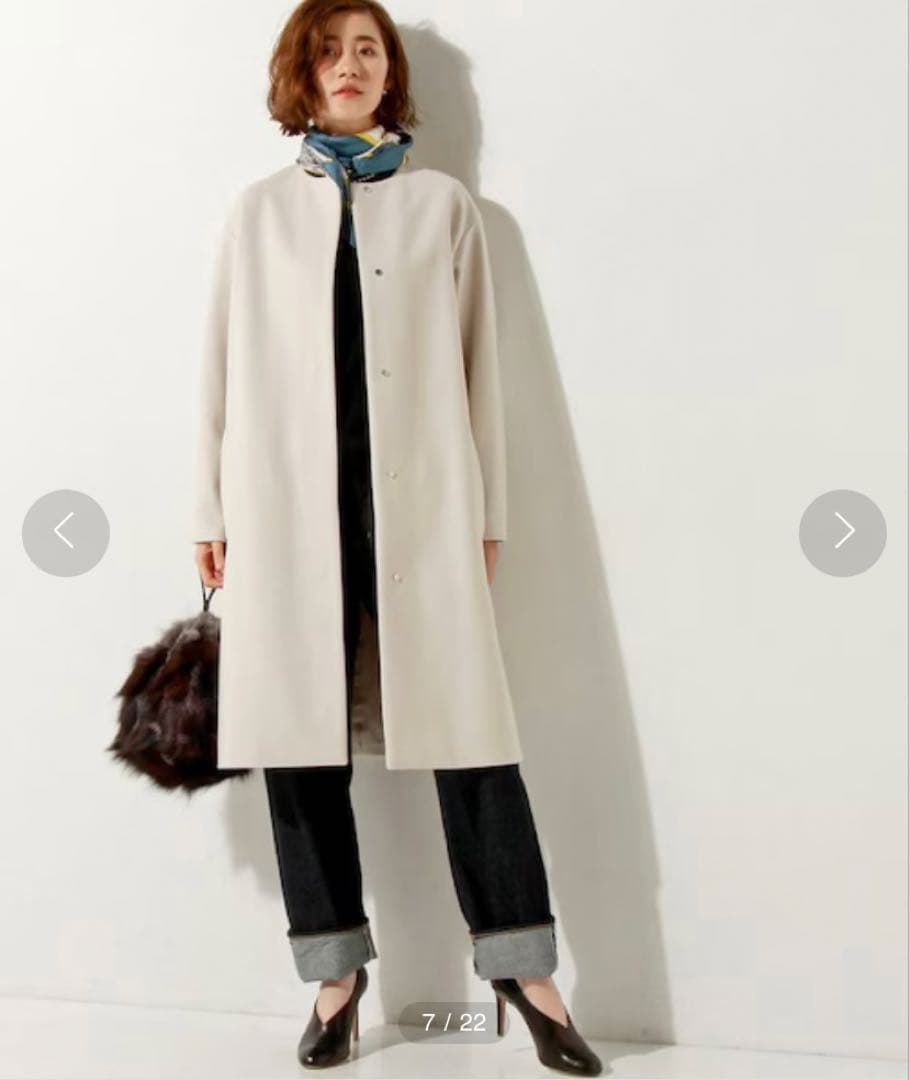 【極美品】UNITED ARROWS◇サイズ38◇ノーカラー コート◇ウール