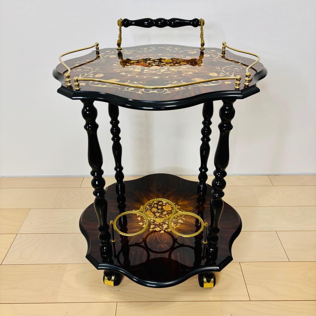 イタリア製 ティーワゴン 象嵌細工 アンティークワゴン キッチンワゴン　送料込