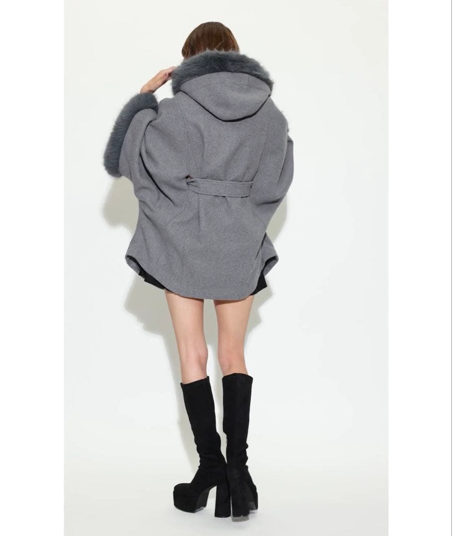 ウールMIXフードポンチョコート rienda