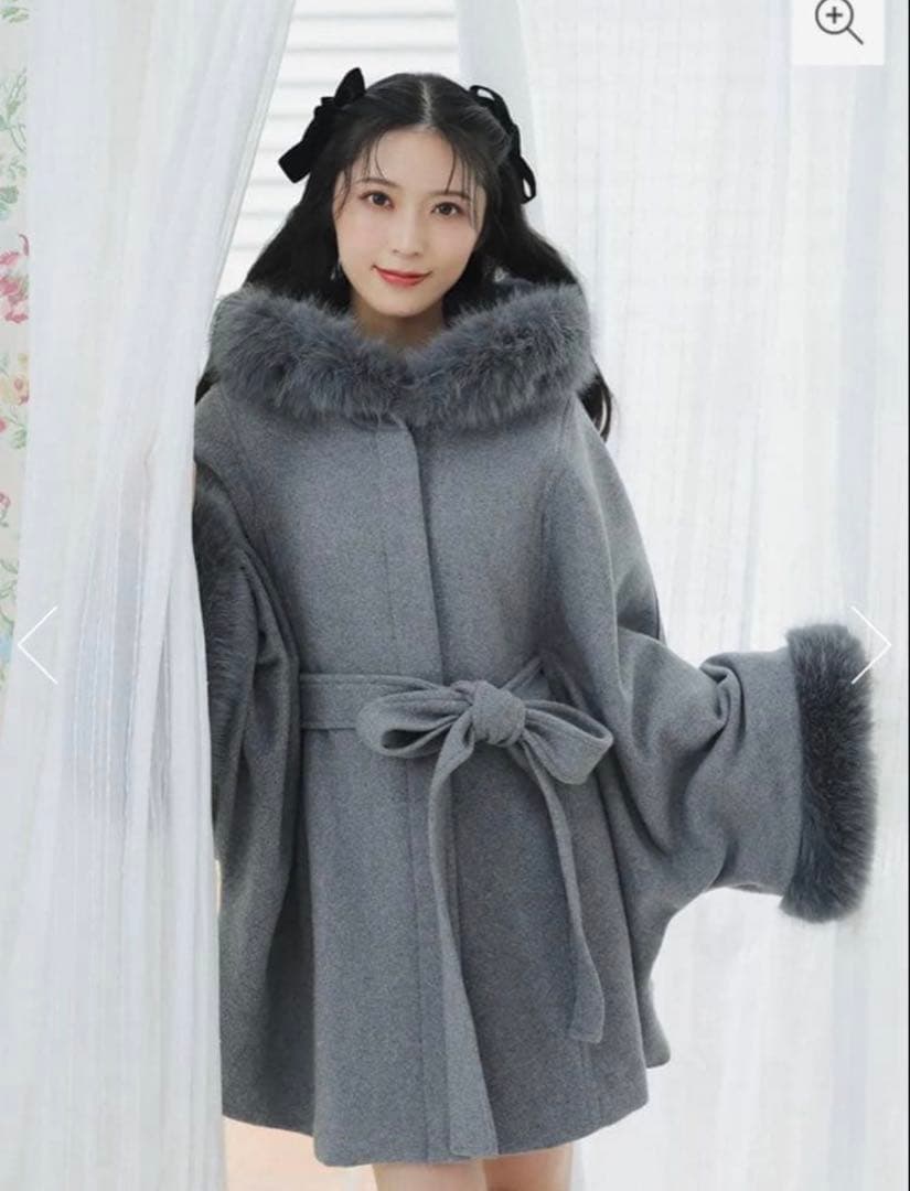 ウールMIXフードポンチョコート rienda