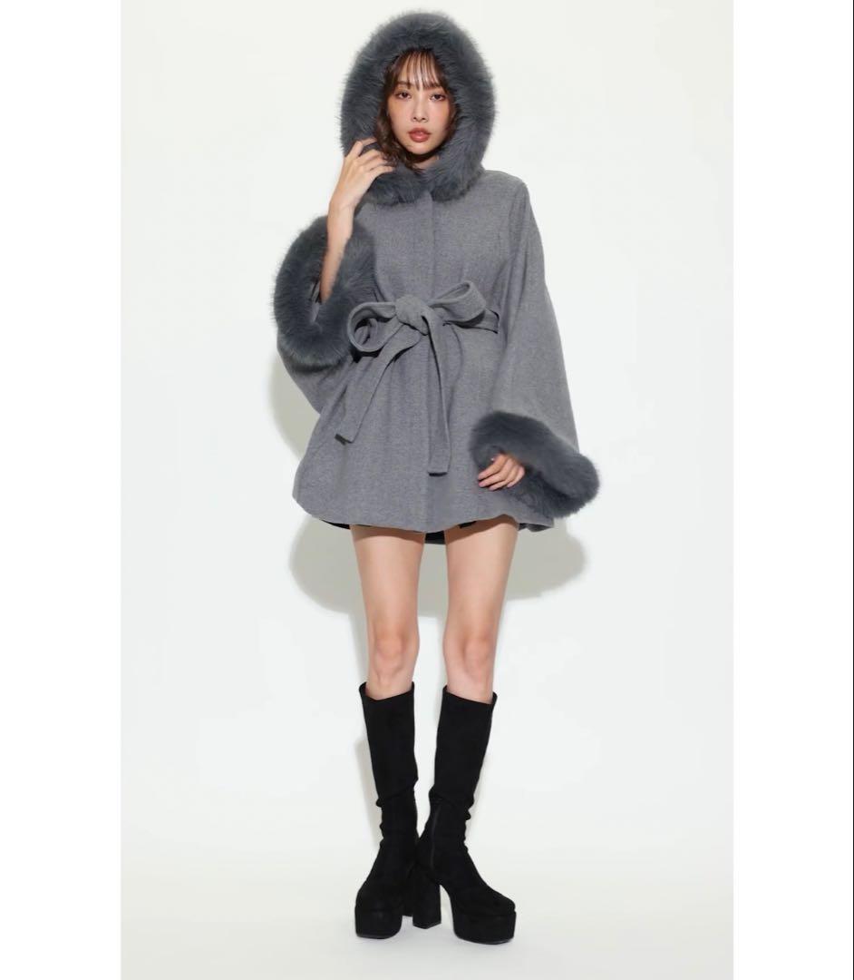 ウールMIXフードポンチョコート rienda