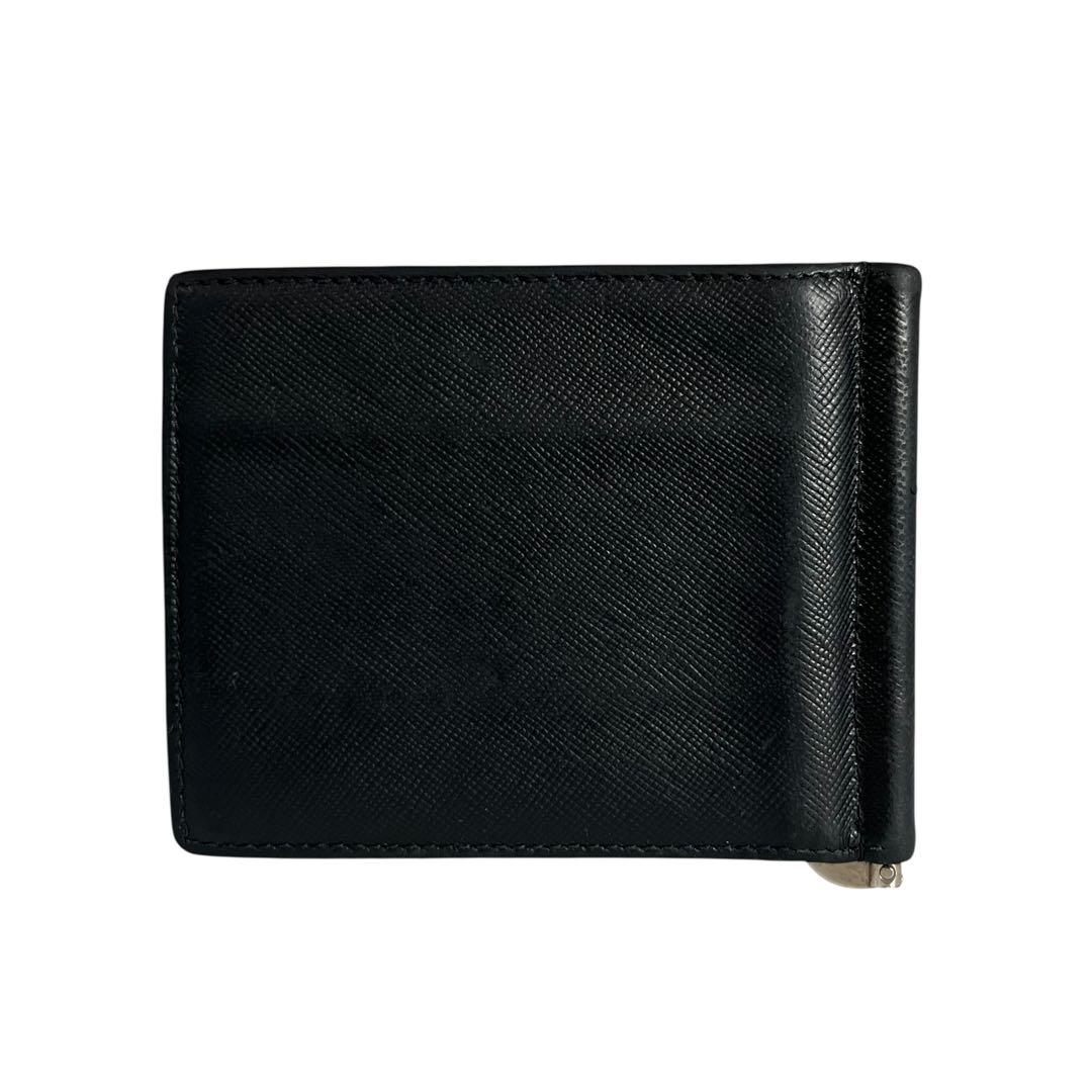 美品✨プラダ マネークリップ 札入れ サフィアーノレザー ロゴ金具